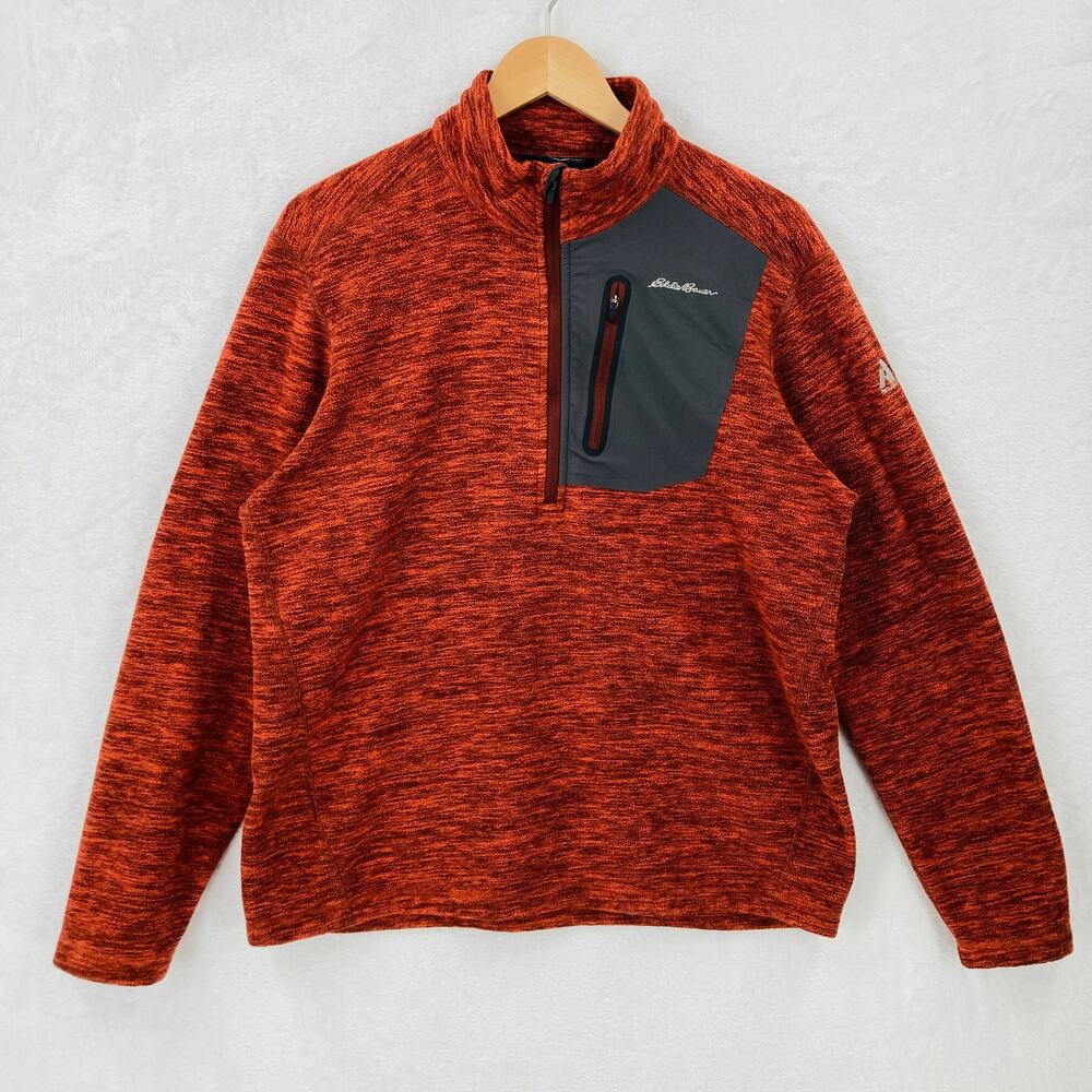 Eddie Bauer Fleece Sweater Mens Medium Ascent Quarter Zip Orange